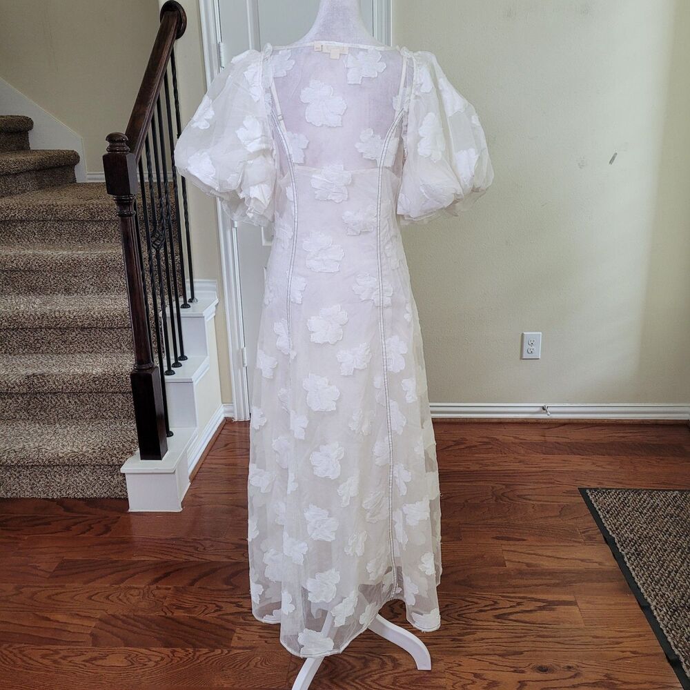 Anthropologie Let Me Be Midi Dress White Women S Puff Sleeve Bridal Graduation - Picture 9 of 17